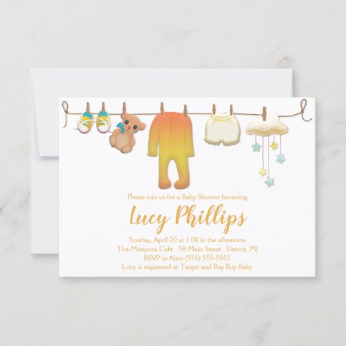 Baby Clothesline Baby Shower Invitation