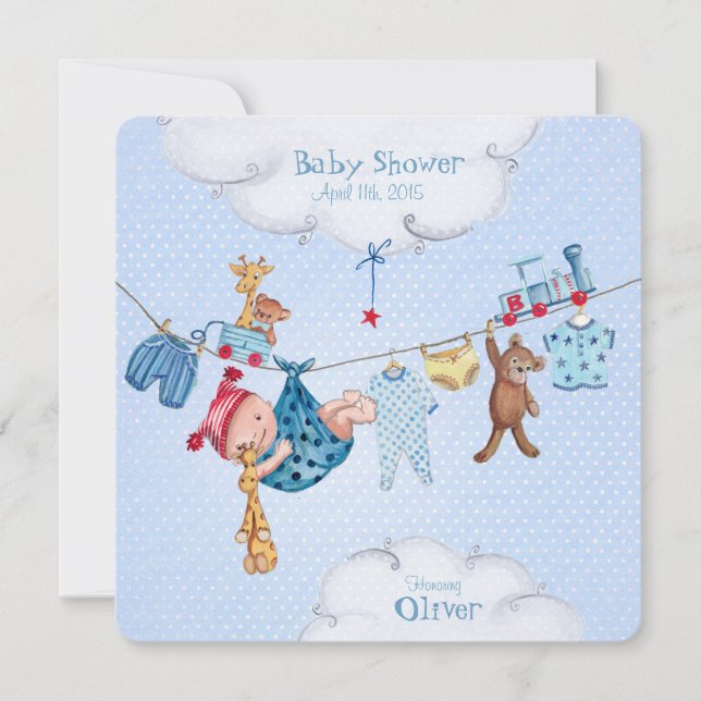 Baby clothesline Baby Shower invitation Boy (Front)