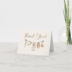 Baby Clothesline Baby Shower Striped Thank You Card