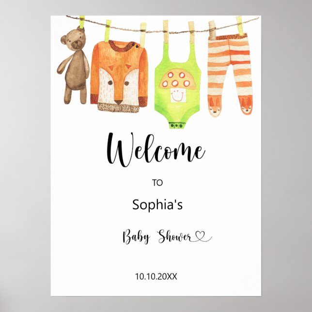 Baby clothesline - baby shower welcome poster (Front)