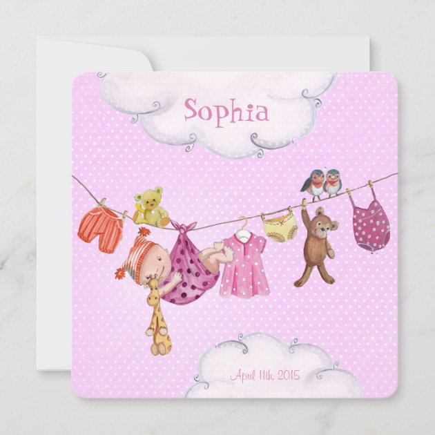 Baby Clothesline Birth Announcement Girl