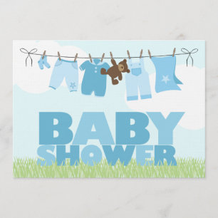 Baby Clothesline {blue} Boys Baby Shower Invitation