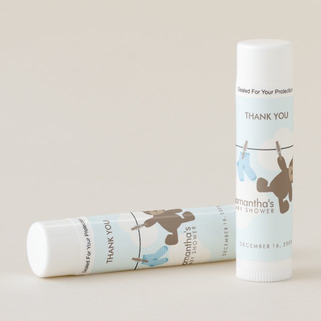 Baby Clothesline Boy Baby Shower Lip Balm (Front)