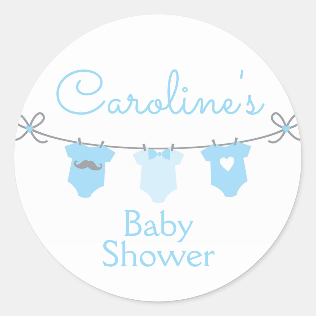 Baby Clothesline Boy Baby Shower Sticker, Blue Classic Round Sticker