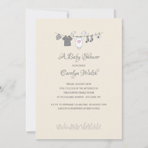 Baby Clothesline Girl Baby Shower Invitation