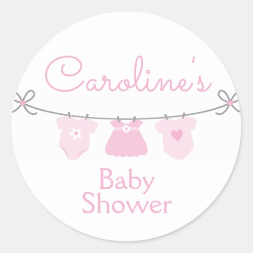 Baby Clothesline Girl Baby Shower Sticker Pink Classic Round Sticker