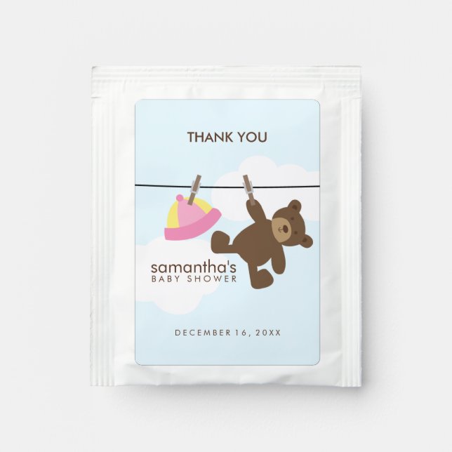 Baby Clothesline Girl Baby Shower Tea Bag Drink Mix (Front)