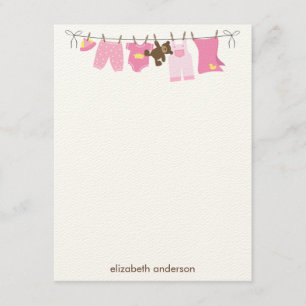 Baby Clothesline Girl Baby Shower Thank You Note Card