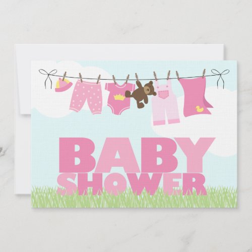 Baby Clothesline Girls Baby Shower Invitation