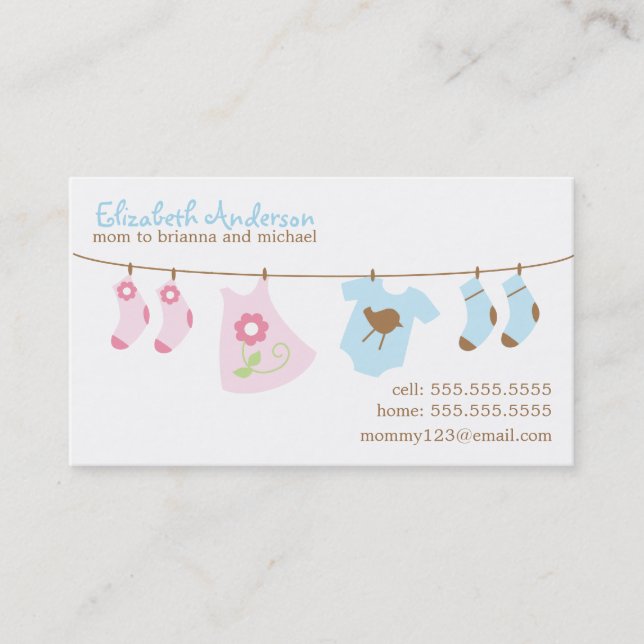 Baby Clothesline Mommy Calling Cards (Front)