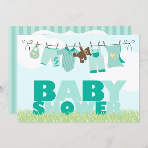 Baby Clothesline  Neutral Baby Shower Invitation