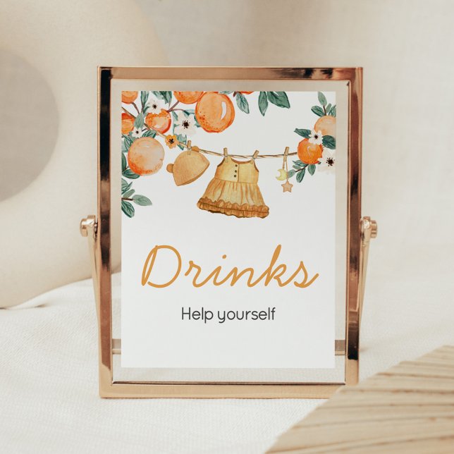 Baby Clothesline Orange Fruit Baby Shower Drinks Poster (Baby Clothesline Orange Baby Shower Drinks Sign)