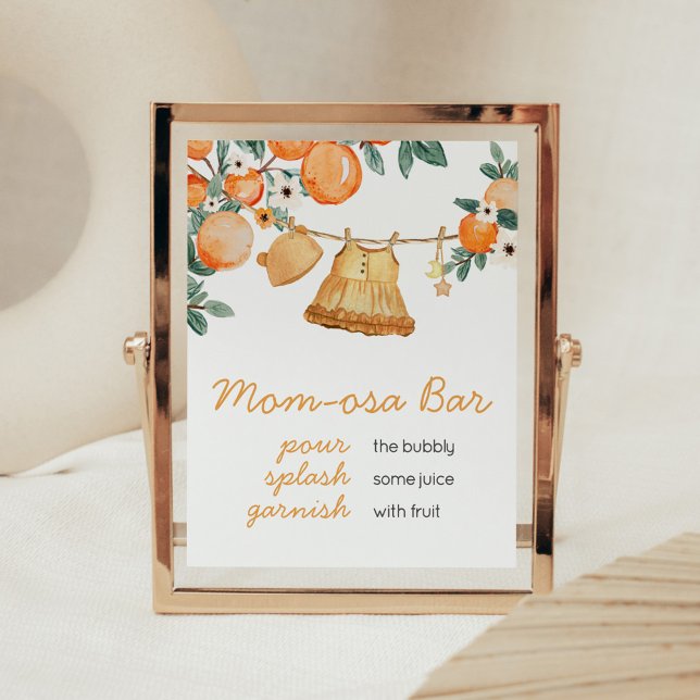 Baby Clothesline Orange Fruit Mom Osa Bar Poster (Baby Clothesline Orange Baby Shower Mom Osa Bar Sign)