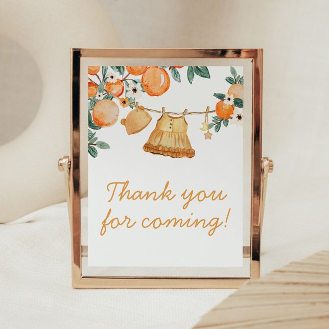 Baby Clothesline Orange Fruit Thank you for Coming Poster (Baby Clothesline Orange Baby Shower Thank you for Coming Sign)
