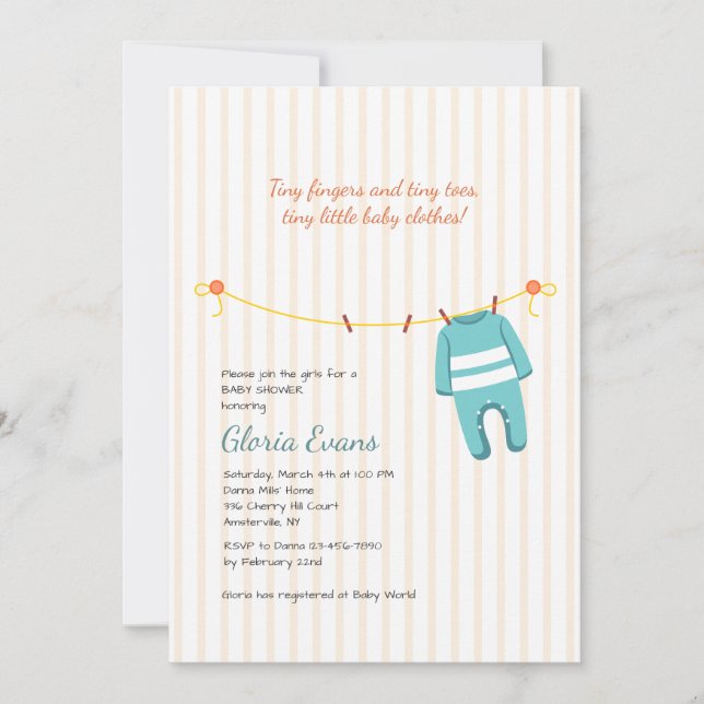 Baby Clothesline Shower Invitation (Front)