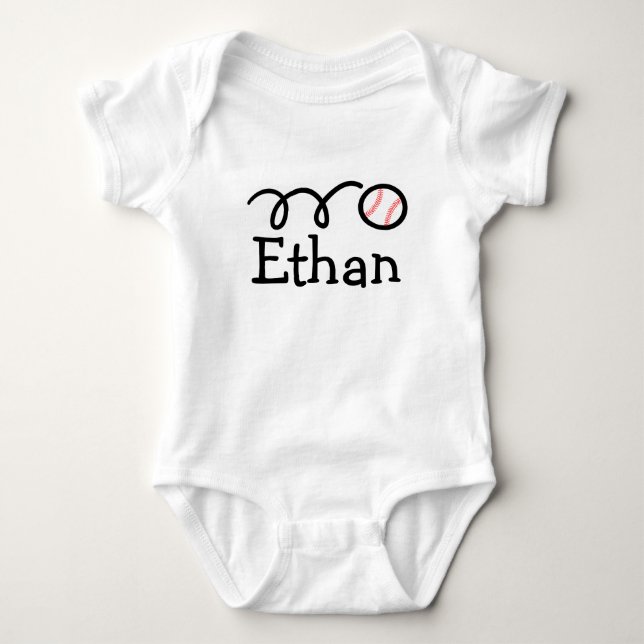 Baby clothing with name and baseball print bodysuit (Front)