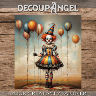 Baby Clown with Balloons - Decoupage - Tissue Paper