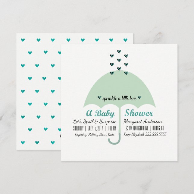 BABY & CO Baby Green Shower Sprinkle Love Party Invitation (Front/Back)