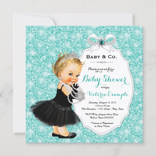 Baby  Co Black Teal Blue Baby Shower Invitation