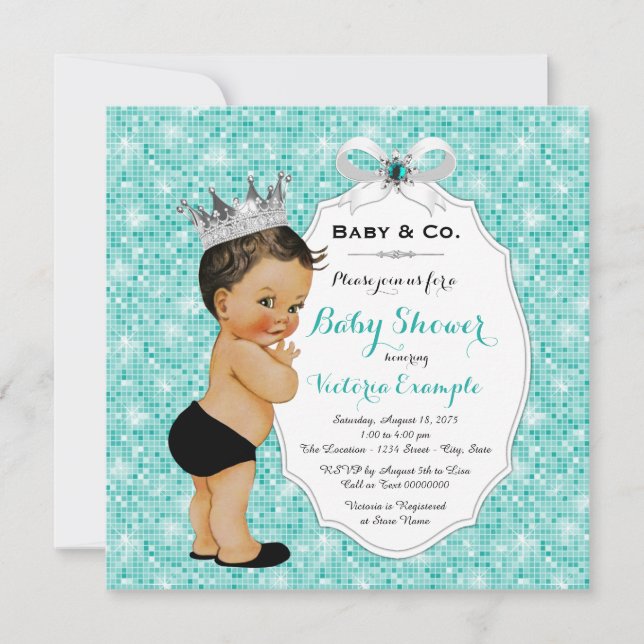 Baby & Co Black Teal Blue Ethnic Boy Baby Shower Invitation (Front)