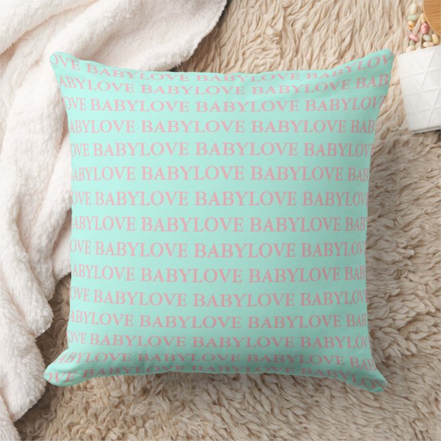 BABY & CO Love Baby Mint Blue & Pink Nursery Decor Throw Pillow (Blanket)