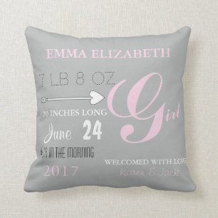 BABY & CO Pink And Gray Nursery Personalize Decor Throw Pillow