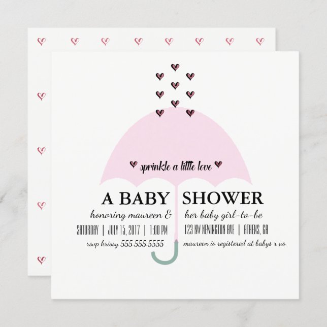 BABY & CO Sprinkle Love Pink Girl Baby Shower Invitation (Front/Back)