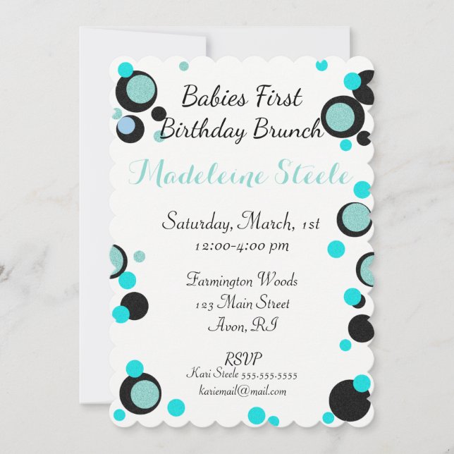 BABY & CO Teal Blue & Black Polka Dot Party Invitation (Front)
