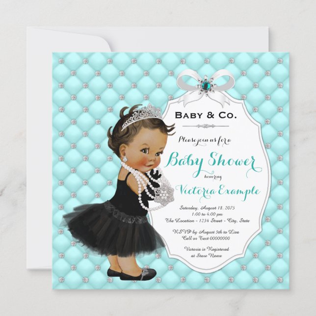 Baby & Co Teal Blue Ethnic Baby Girl Shower Invitation (Front)