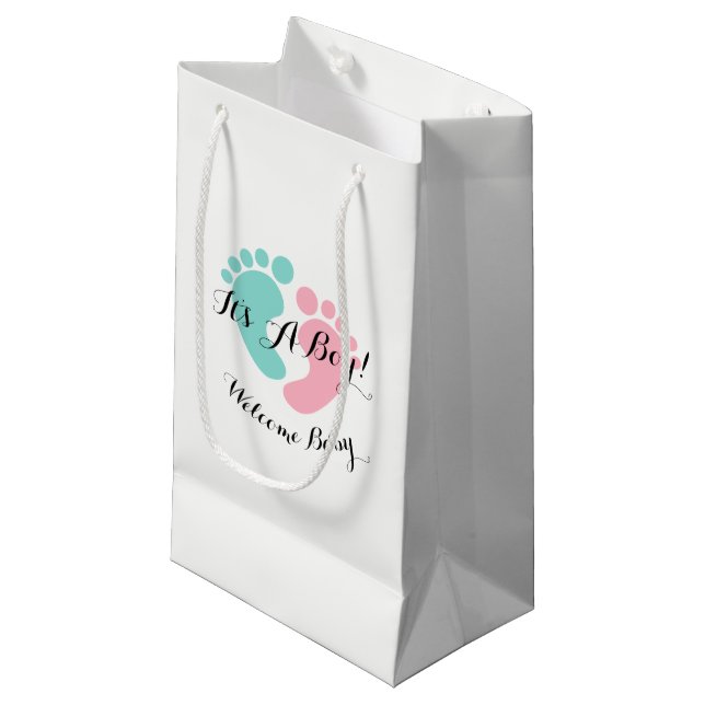 BABY & CO Tiny Footprints Baby Reveal Party Favor Small Gift Bag (Front Angled)