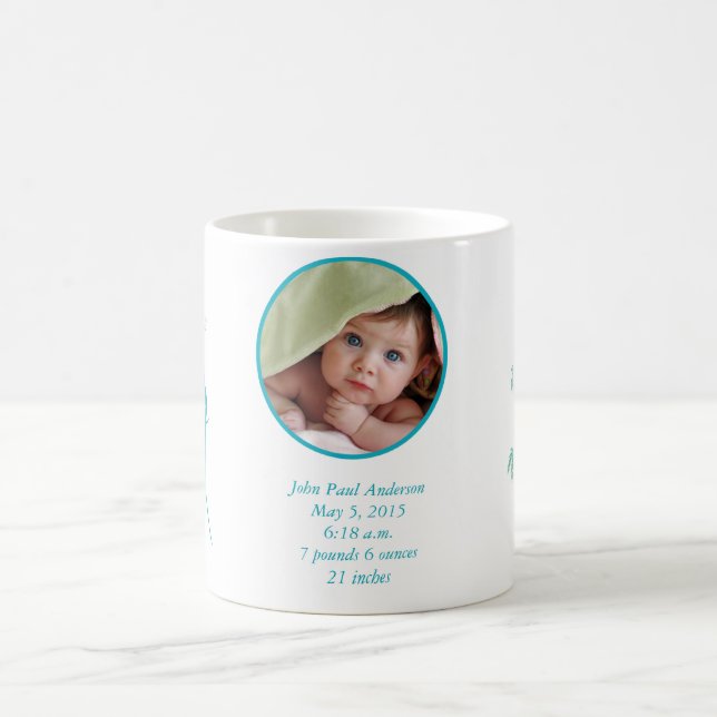 Baby COFFE MUG Baby Photo Important Birth Stats (Center)