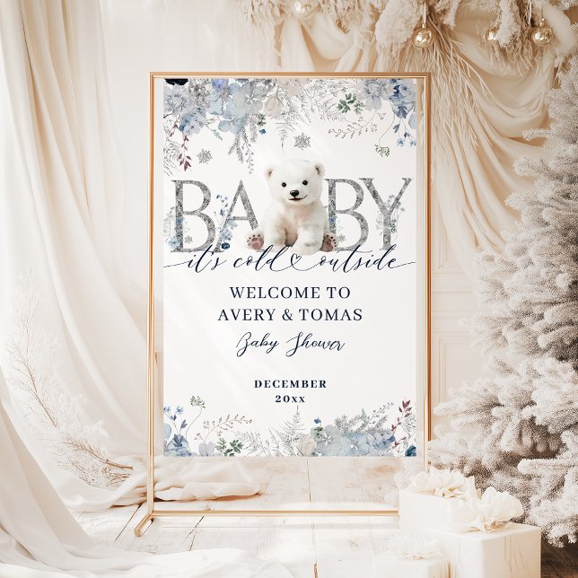 Baby cold outside Floral & Bear Baby Boy Shower Foam Board (Creator Uploaded)