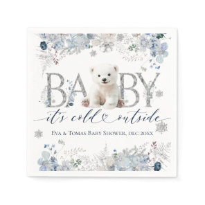 Baby cold outside Floral & Bear Baby Boy Shower Napkins