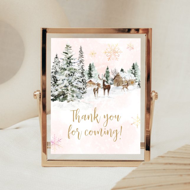 Baby Cold Outside Girl Winter Thank You for Coming Poster (Winter Wonderland Baby Shower Thank You for Coming Sign)