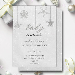 Baby Cold Outside Glitter Snowflake Neutral Shower Invitation