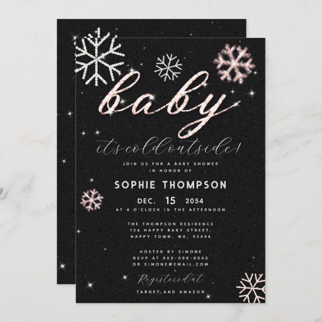 Baby Cold Outside Pink Rhinestones Girl Shower Invitation (Front/Back)