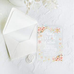 Baby Cold Outside Pink Winter Girl Baby Shower Acrylic Invitations