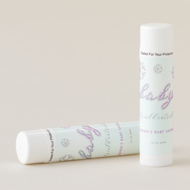 Baby Cold Outside Purple Rhinestones Girl Shower Lip Balm (Front)