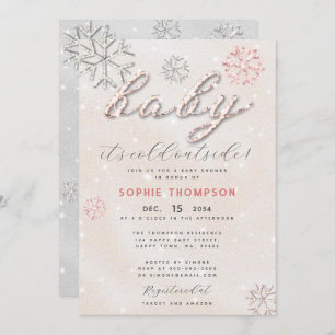 Baby Cold Outside Rhinestone Glitter Girl Shower Invitation