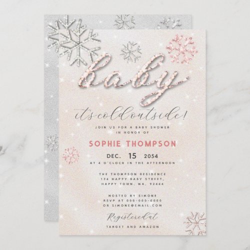 Baby Cold Outside Rhinestone Glitter Girl Shower Invitation