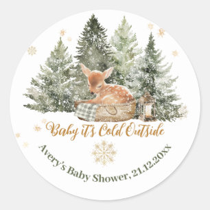 Baby Cold Outside Rustic Deer Winter Baby Shower Classic Round Sticker