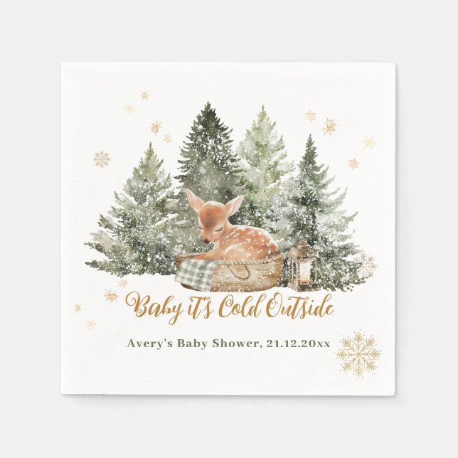 Baby Cold Outside Rustic Deer Winter Baby Shower Napkins (Front)