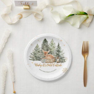 Baby Cold Outside Rustic Deer Winter Baby Shower Paper Plates