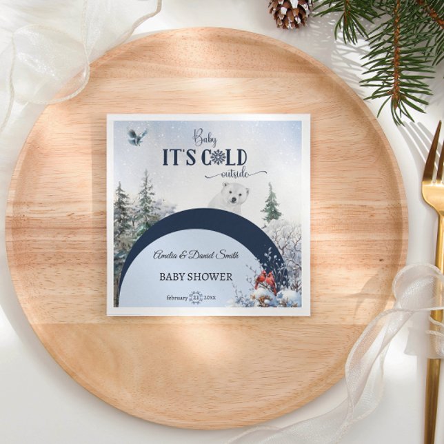 Baby Cold Outside Snowy Bear Bird Baby Shower Napkins (Creator Uploaded)