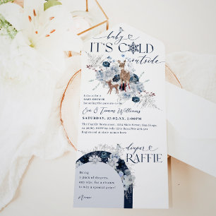 Baby cold outside Winter Floral Deer Baby Shower All In One Invitation
