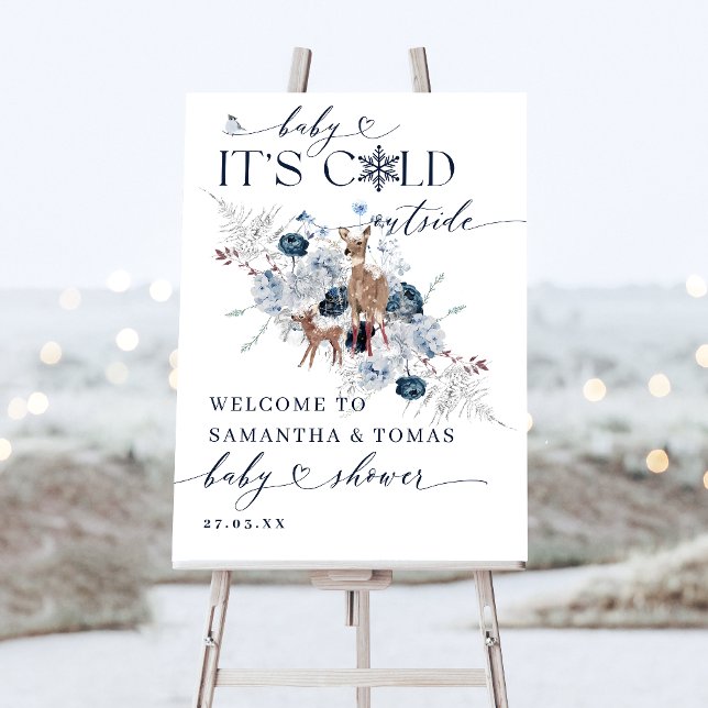 Baby cold outside Winter Floral Deer Baby Shower Foam Board (Creator Uploaded)