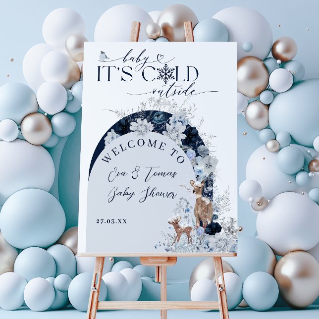 Baby cold outside Winter Floral Deer Baby Shower Foam Board (Creator Uploaded)
