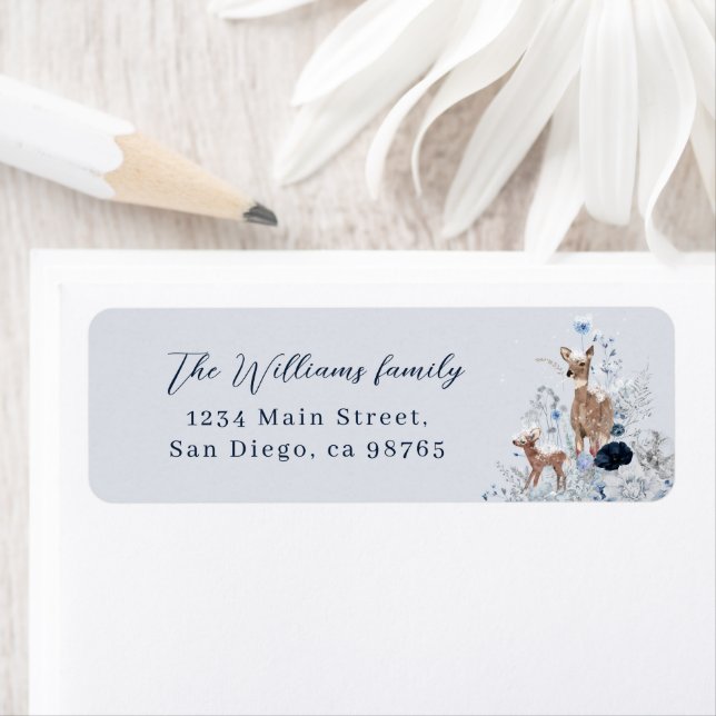 Baby cold outside Winter Floral Deer Baby Shower Label (Insitu)
