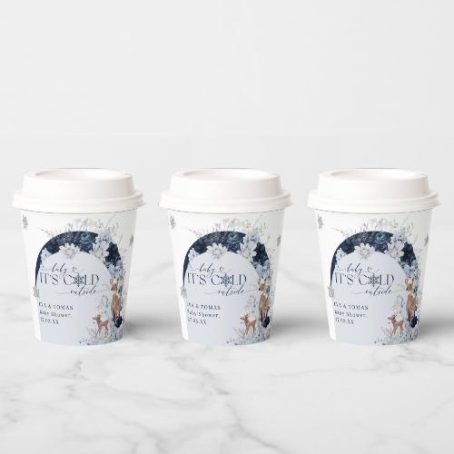 Baby cold outside Winter Floral Deer Baby Shower Paper Cups
