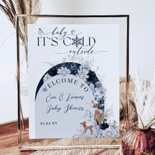 Baby cold outside Winter Floral Deer Baby Shower Poster